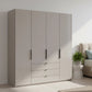 Amara 200cm 4 Door Bifold Combi Wardrobe with Glass Doors and Drawers in Pebble Grey - Styled in a Bedroom