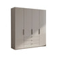 Amara 200cm 4 Door Bifold Combi Wardrobe with Glass Doors and Drawers in Pebble Grey