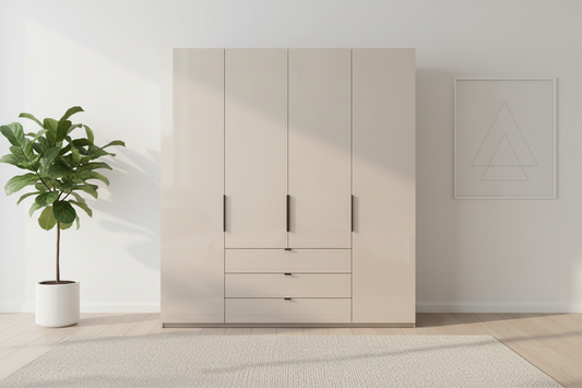 Amelia 200cm 4 Door Bifold Combi Wardrobe with Glass Doors and Drawers