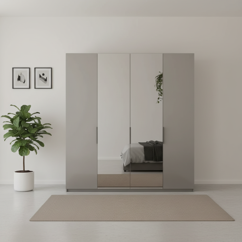 Amelia 200cm 4 Door Bifold Wardrobe with 2 Glass Doors and 2 Mirror Doors