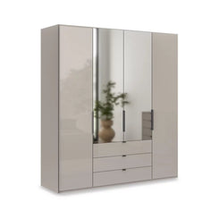 Amara 200cm 4 Door Combi Wardrobe with 2 Mirror Doors, 2 Glass Doors and 3 Glass Drawers - Pebble Grey