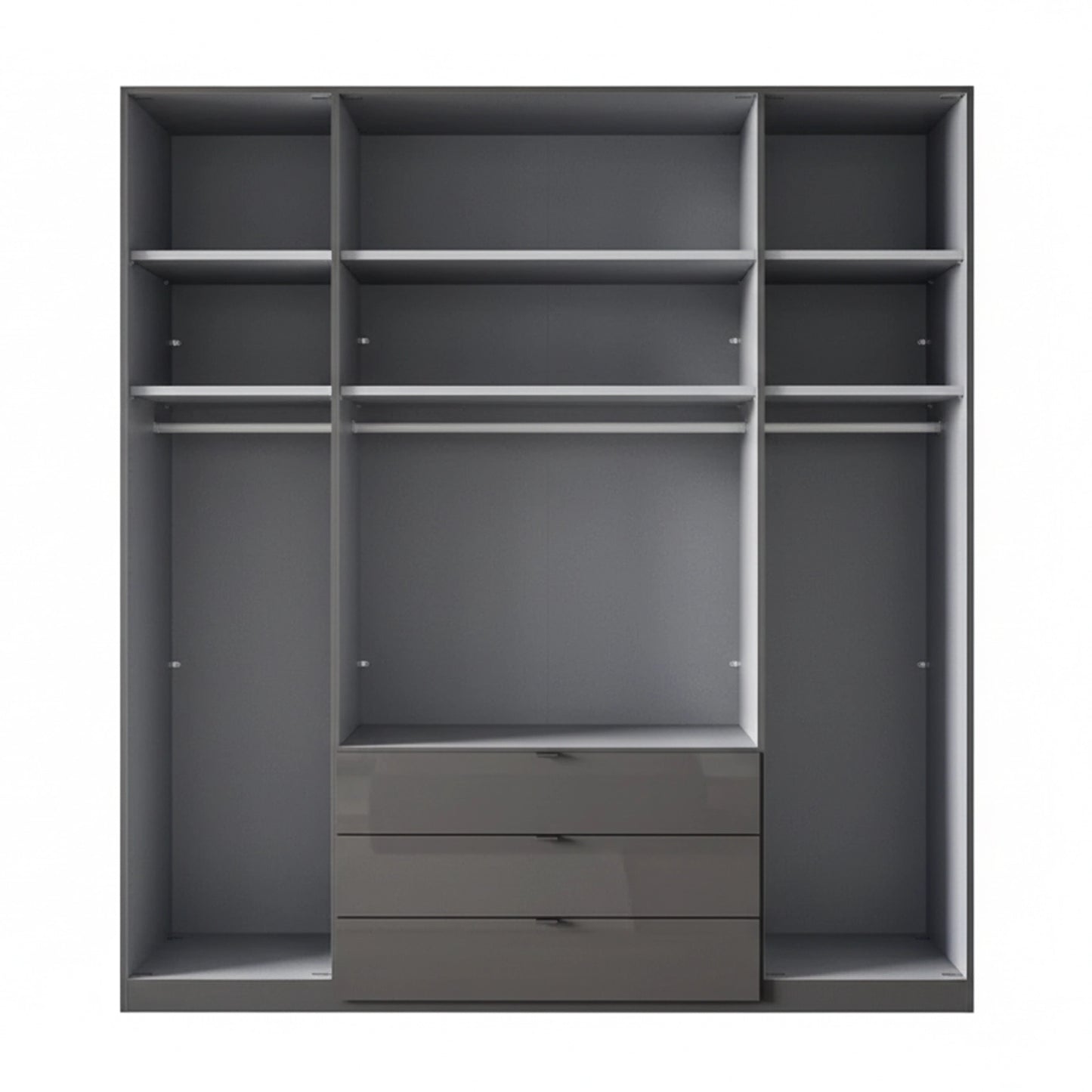 Amelia 200cm 4 Door Combi Wardrobe with 2 Mirror Doors, 2 Glass Doors and 3 Glass Drawers - Interior View