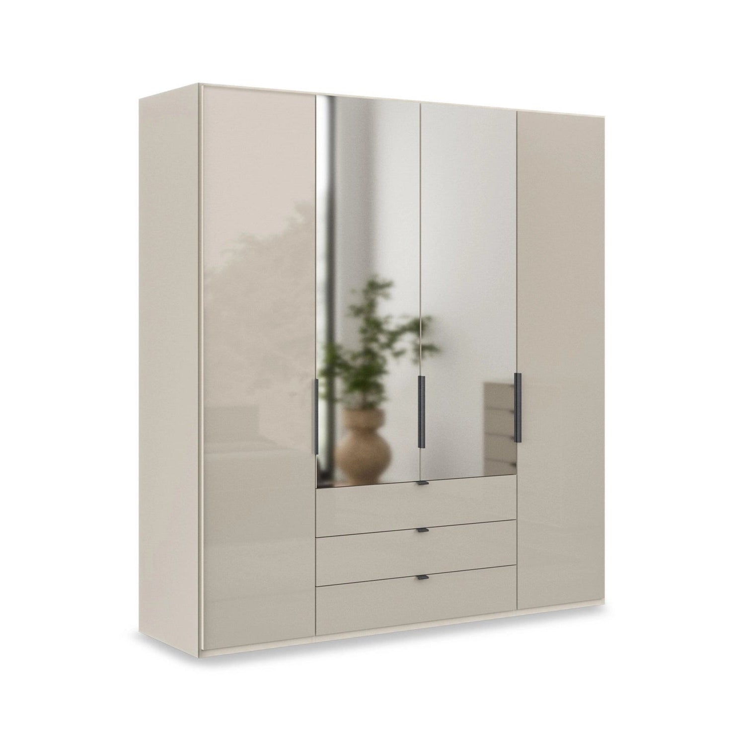 Amelia 200cm 4 Door Combi Wardrobe with 2 Mirror Doors, 2 Glass Doors and 3 Glass Drawers-  Champagne