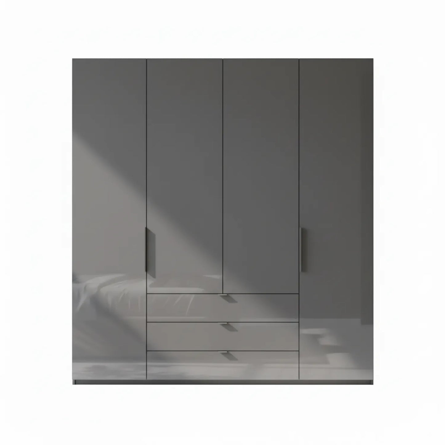 Amelia 200cm 4 Door Combi Wardrobe with Glass Doors and Drawers in Lava - Front View