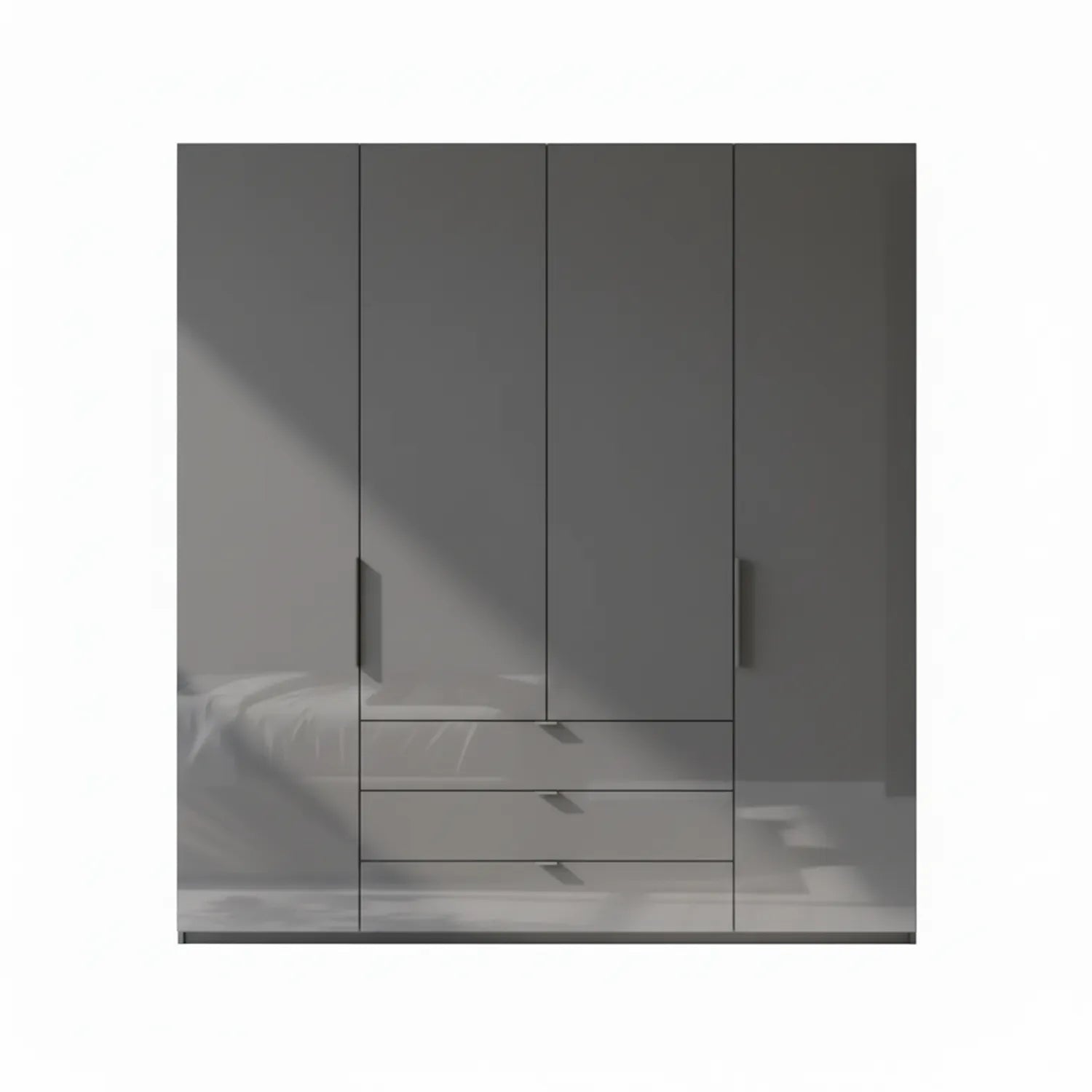 Amelia 200cm 4 Door Combi Wardrobe with Glass Doors and Drawers in Lava - Front View