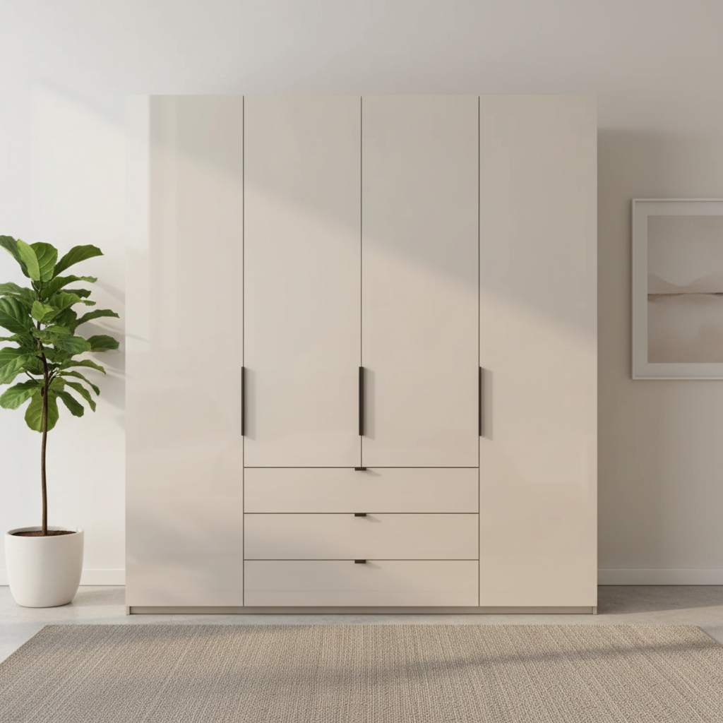 Amelia 200cm 4 Door Combi Wardrobe with Glass Doors and Drawers