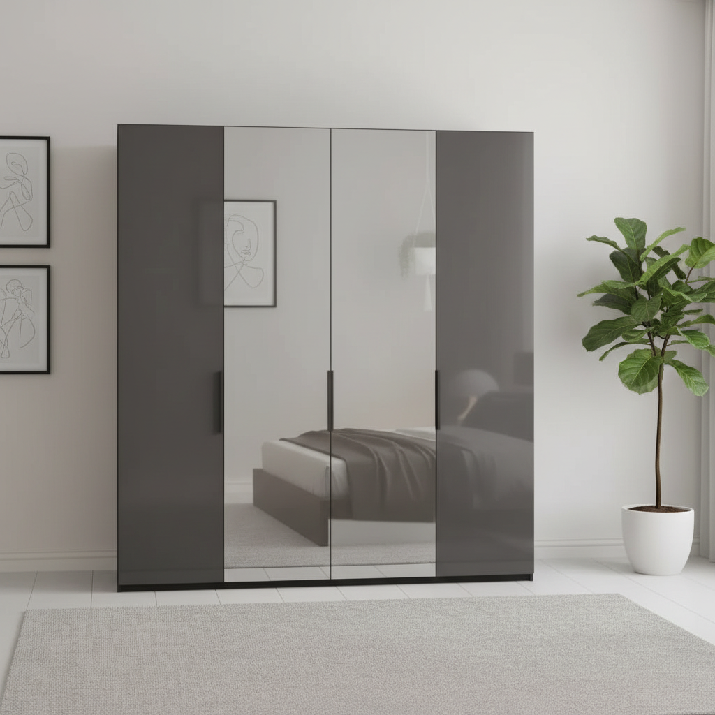 Amelia 200cm 4 Door Hinged Wardrobe with 2 Glass Doors and 2 Mirror Doors