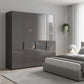 Amelia 200cm 4 Door Hinged Wardrobe with Glass Doors - Lava Styled in a Bedroom