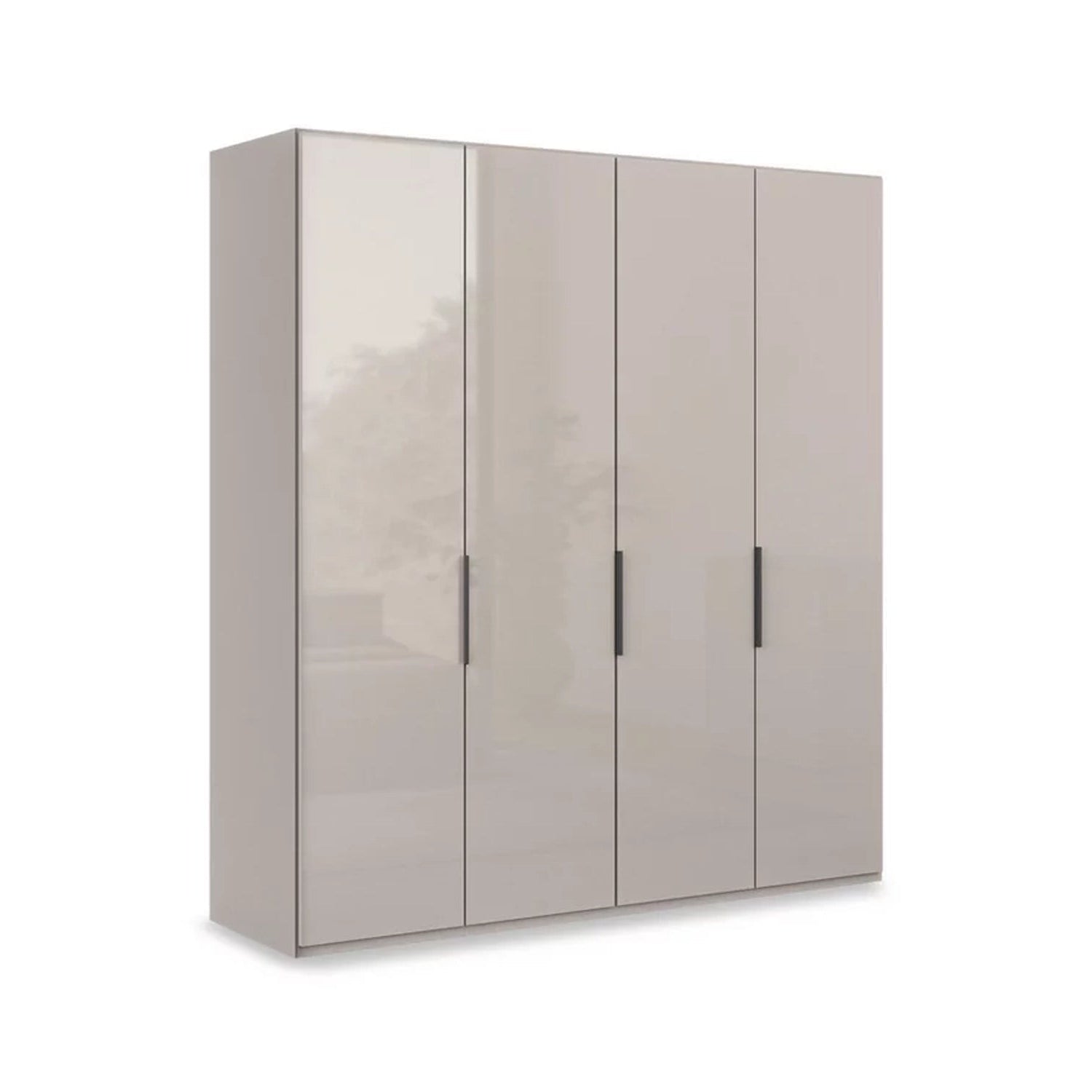 Amelia 200cm 4 Door Hinged Wardrobe with Glass Doors - Pebble Grey