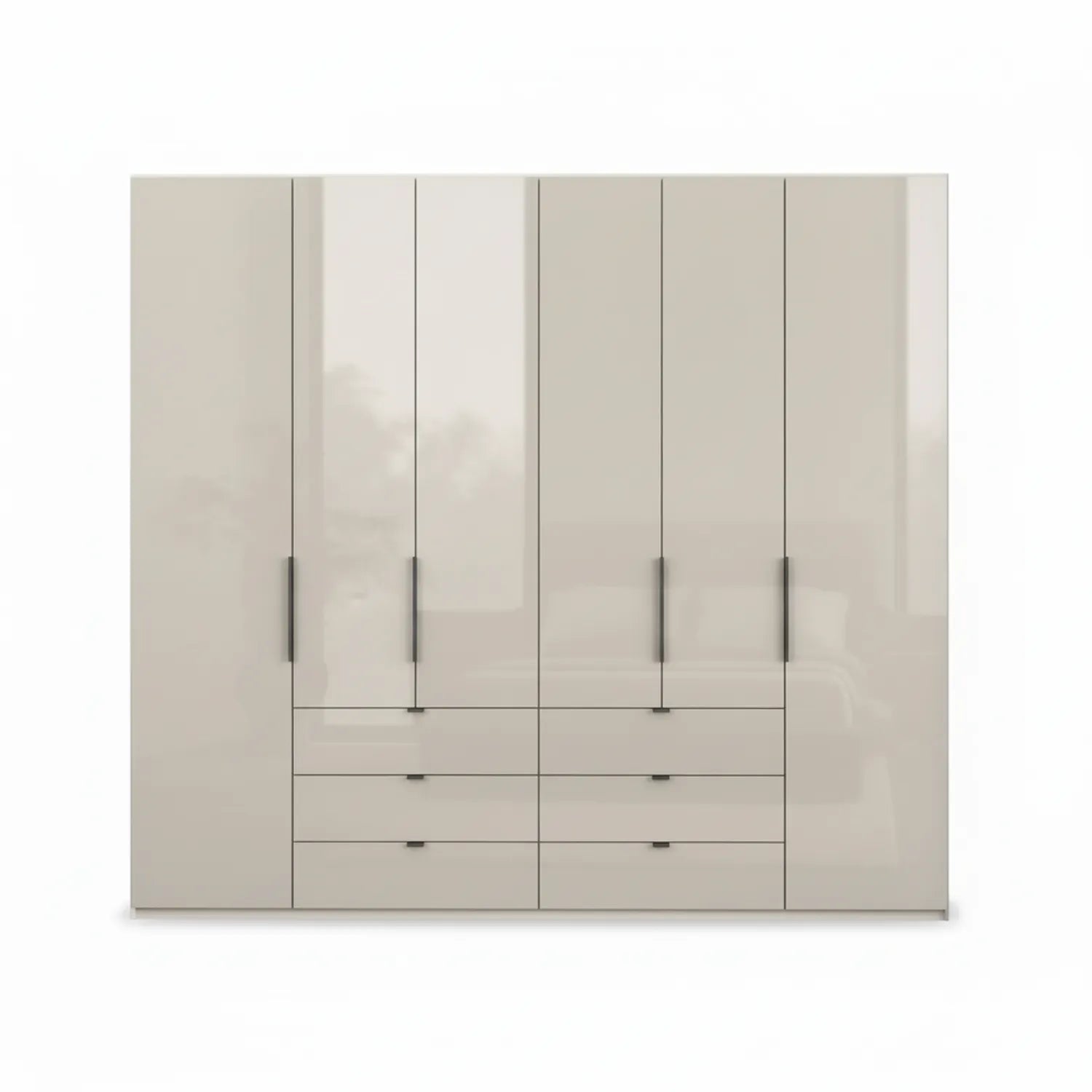 Amelia 250cm 6 Door Bifold Combi Wardrobe with Glass Doors and Drawers - Champagne Front View