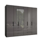 Amelia 250cm 6 Door Bifold Combi Wardrobe with Glass Doors and Drawers - Lava