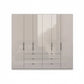 Amelia 250cm 6 Door Bifold Combi Wardrobe with Glass Doors and Drawers - Pebble Grey Front View