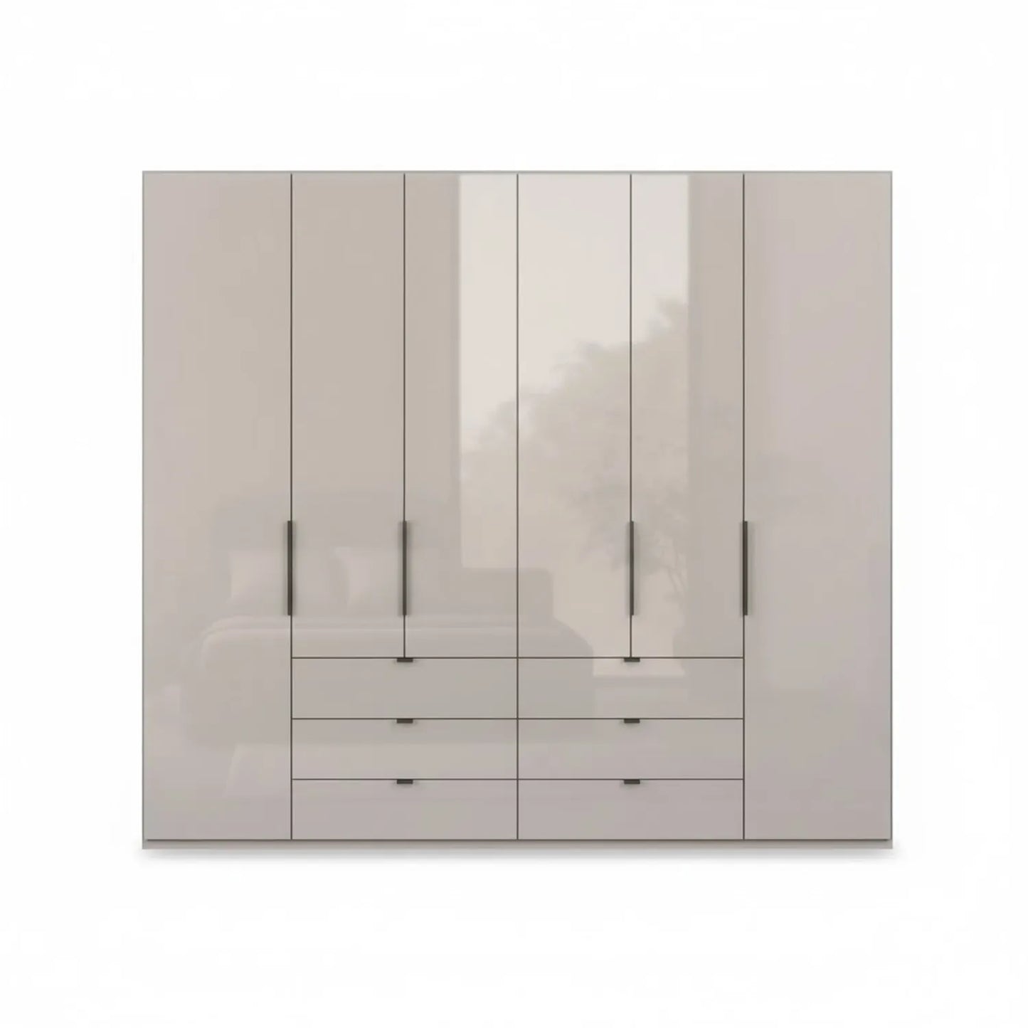 Amelia 250cm 6 Door Bifold Combi Wardrobe with Glass Doors and Drawers - Pebble Grey Front View