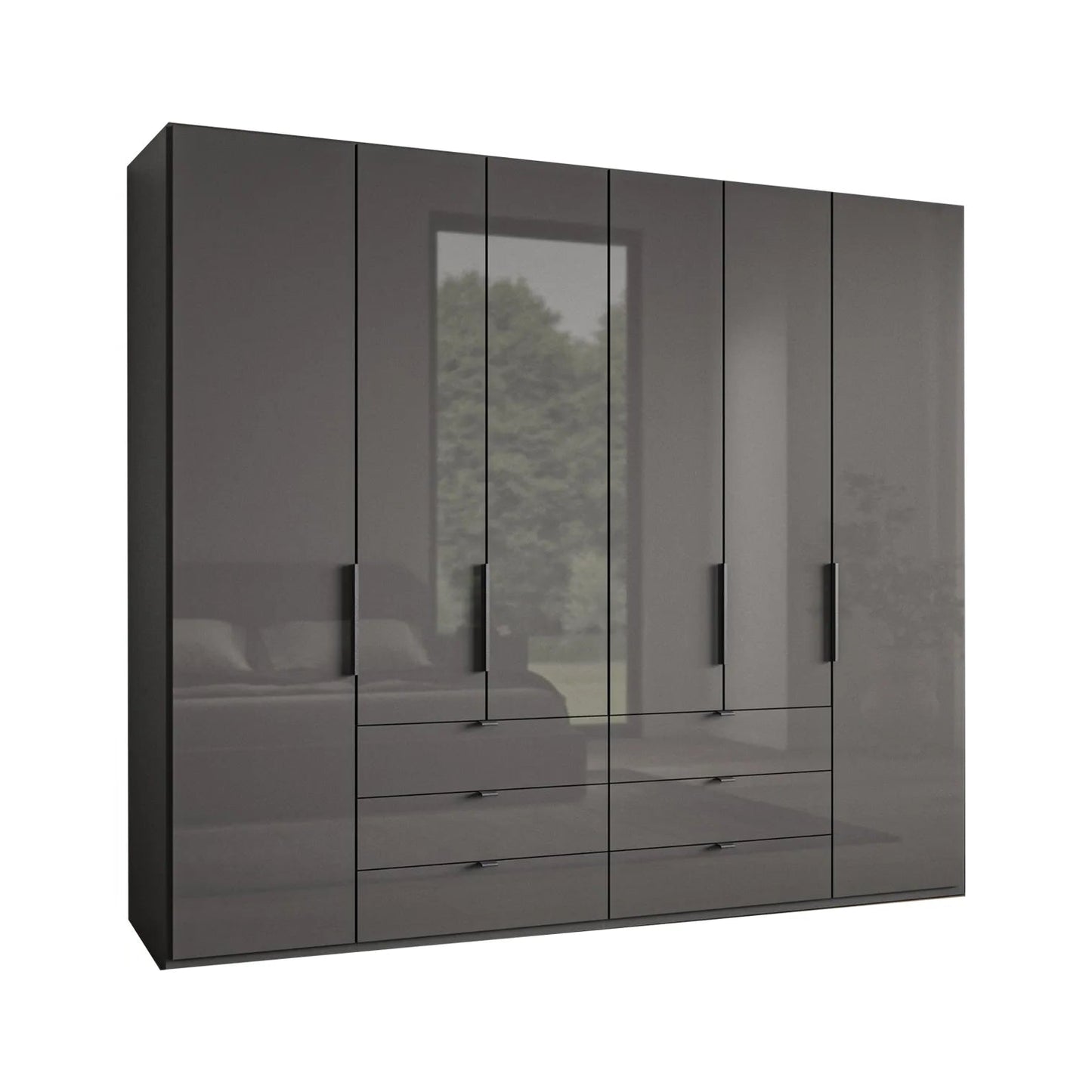 Amelia 250cm 6 Door Combi Wardrobe with Glass Doors and Drawers - Lava