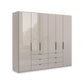 Amelia 250cm 6 Door Combi Wardrobe with Glass Doors and Drawers - Pebble Grey