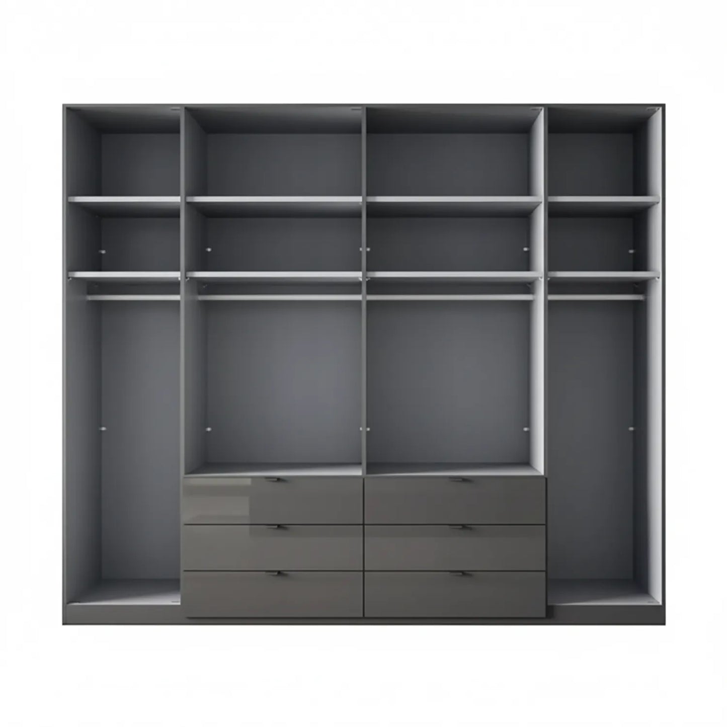 Amelia 250cm 6 Door Combi Wardrobe with Glass Doors and Drawers - Interior View