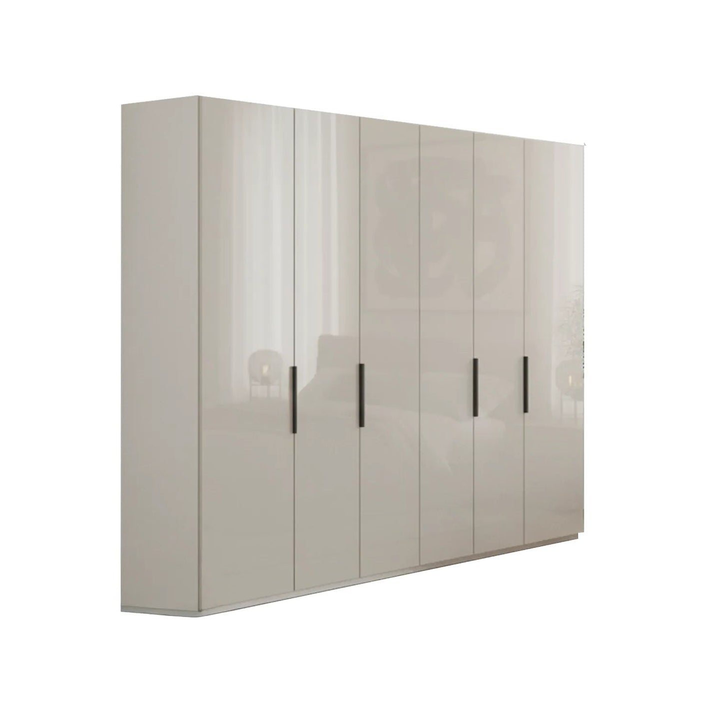 Amara 250cm 6 Door Hinged Wardrobe with Glass Doors in Champagne
