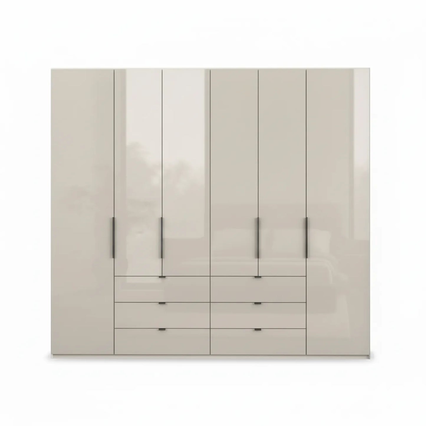 Amelia 300cm 6 Door Bifold Combi Wardrobe with Glass Doors and Drawers - Champagne Front View