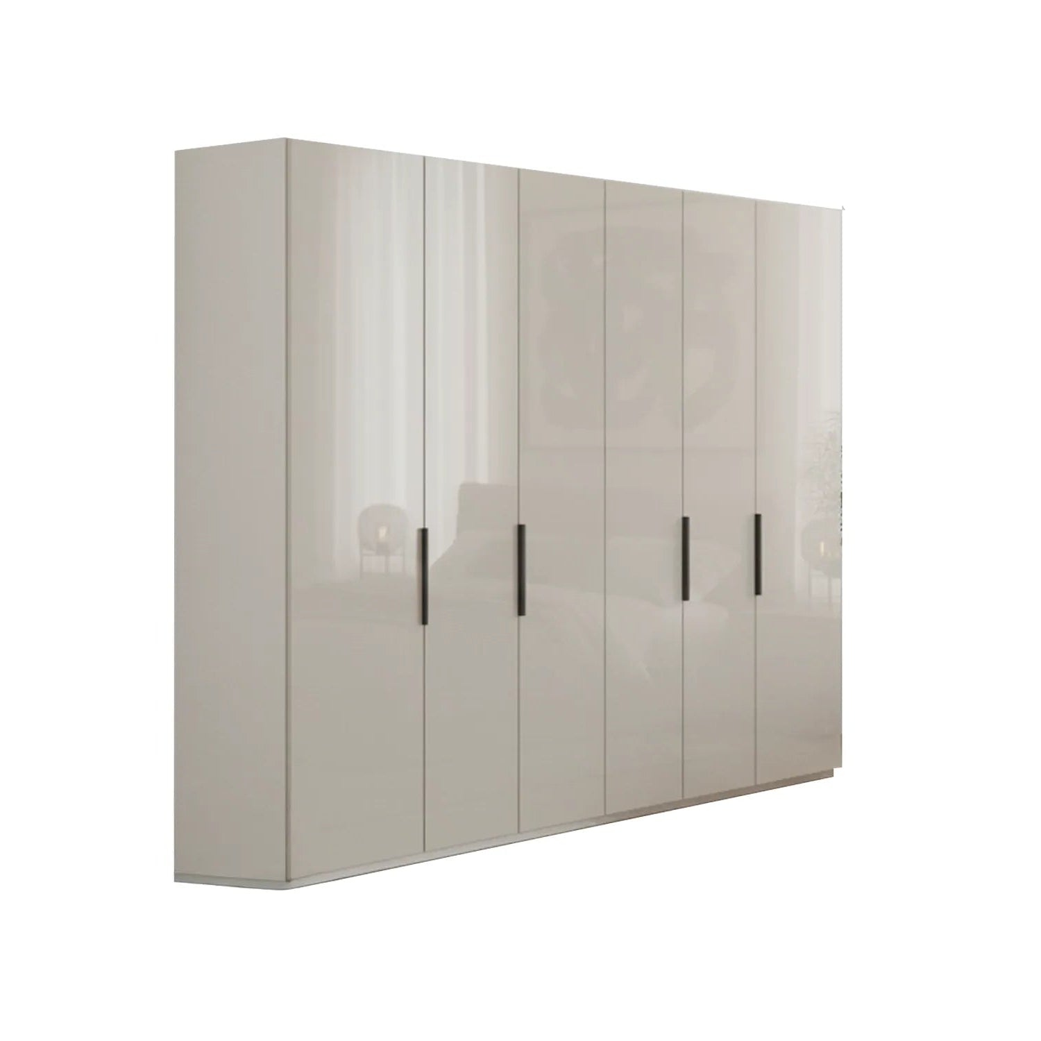 Amara 300cm 6 Door Hinged Wardrobe with Glass Doors in Champagne