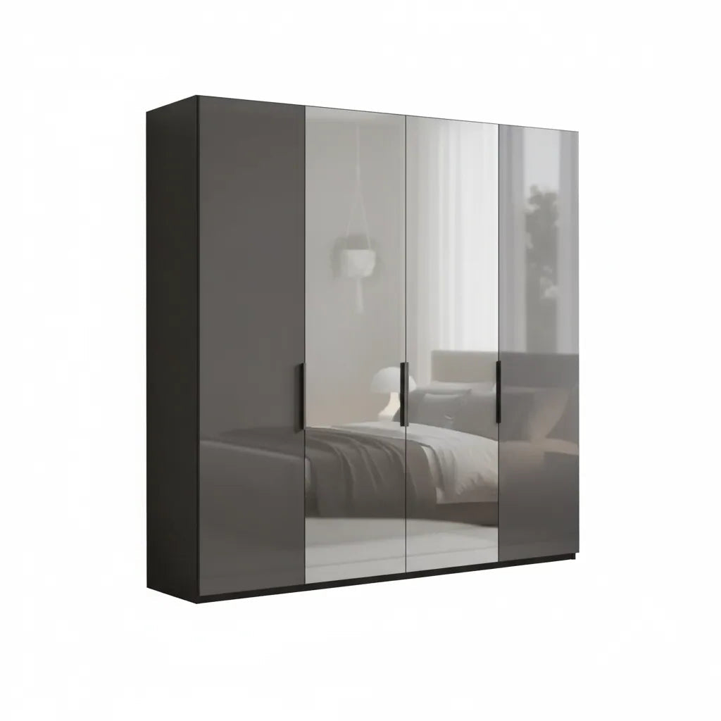 Amelia 200cm 4 Door Bifold Wardrobe with 2 Glass Doors and 2 Mirror Doors - Lava