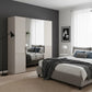 Amelia 200cm 4 Door Hinged Wardrobe with 2 Glass Doors and 2 Mirror Doors - Pebble Grey Styled in a Bedroom