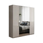 Amelia 200cm 4 Door Hinged Wardrobe with 2 Glass Doors and 2 Mirror Doors - Pebble Grey