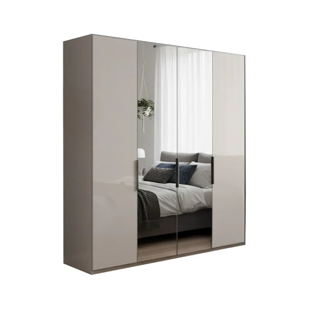 Amelia 200cm 4 Door Hinged Wardrobe with 2 Glass Doors and 2 Mirror Doors - Pebble Grey