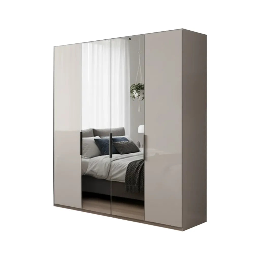 Amelia 200cm 4 Door Bifold Wardrobe with 2 Glass Doors and 2 Mirror Doors - Pebble Grey