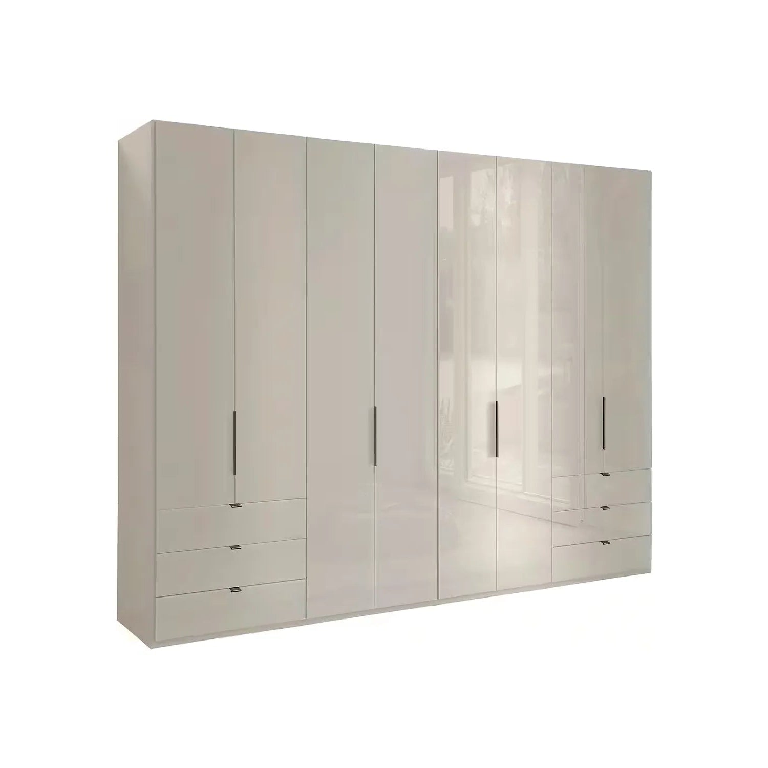 Amelia Folding 8 Doors Wardrobe With Drawers 300 cm in Pebble Grey