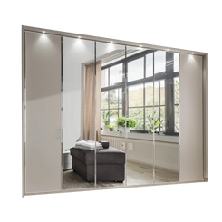 Apollo Pebble Grey and Mirror Large 6 Door Wardrobe - 300cm 