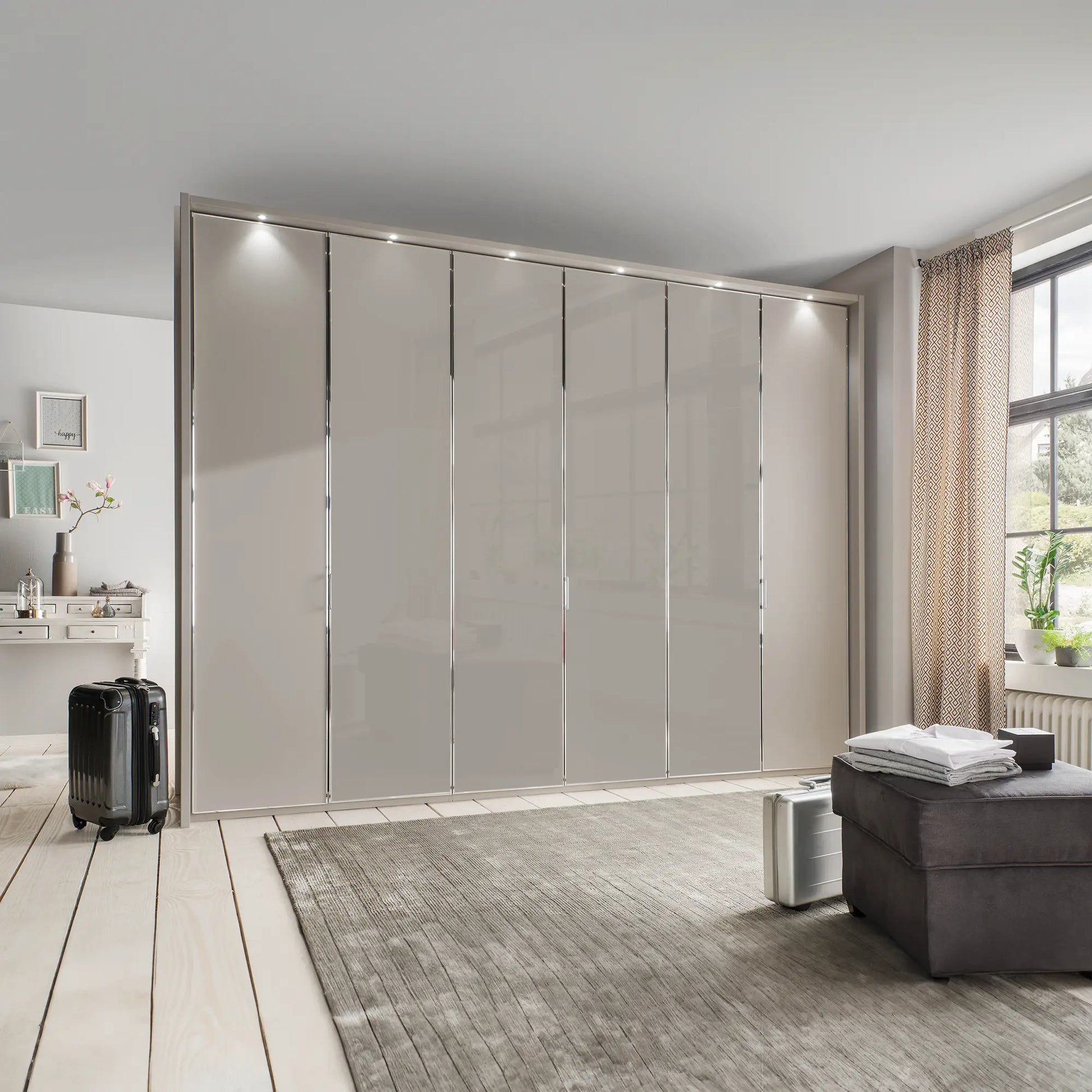 Apollo Pebble Grey and Mirror Large 6 Door Wardrobe - 300cm 
