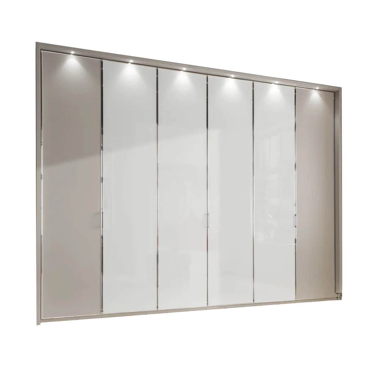 Apollo Pebble Grey and Mirror Large 6 Door Wardrobe - 300cm 