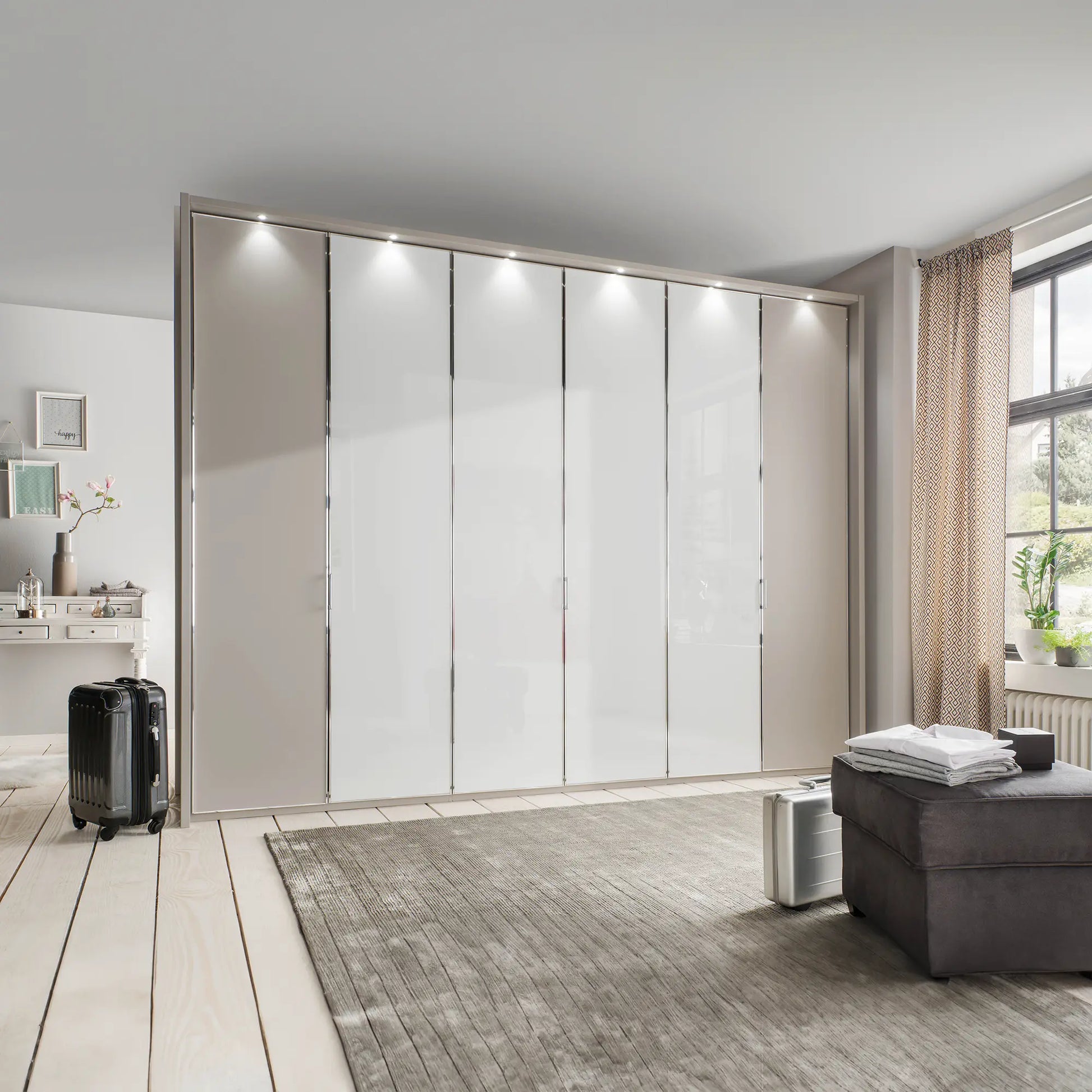 Apollo Pebble Grey and Mirror Large 6 Door Wardrobe - 300cm 