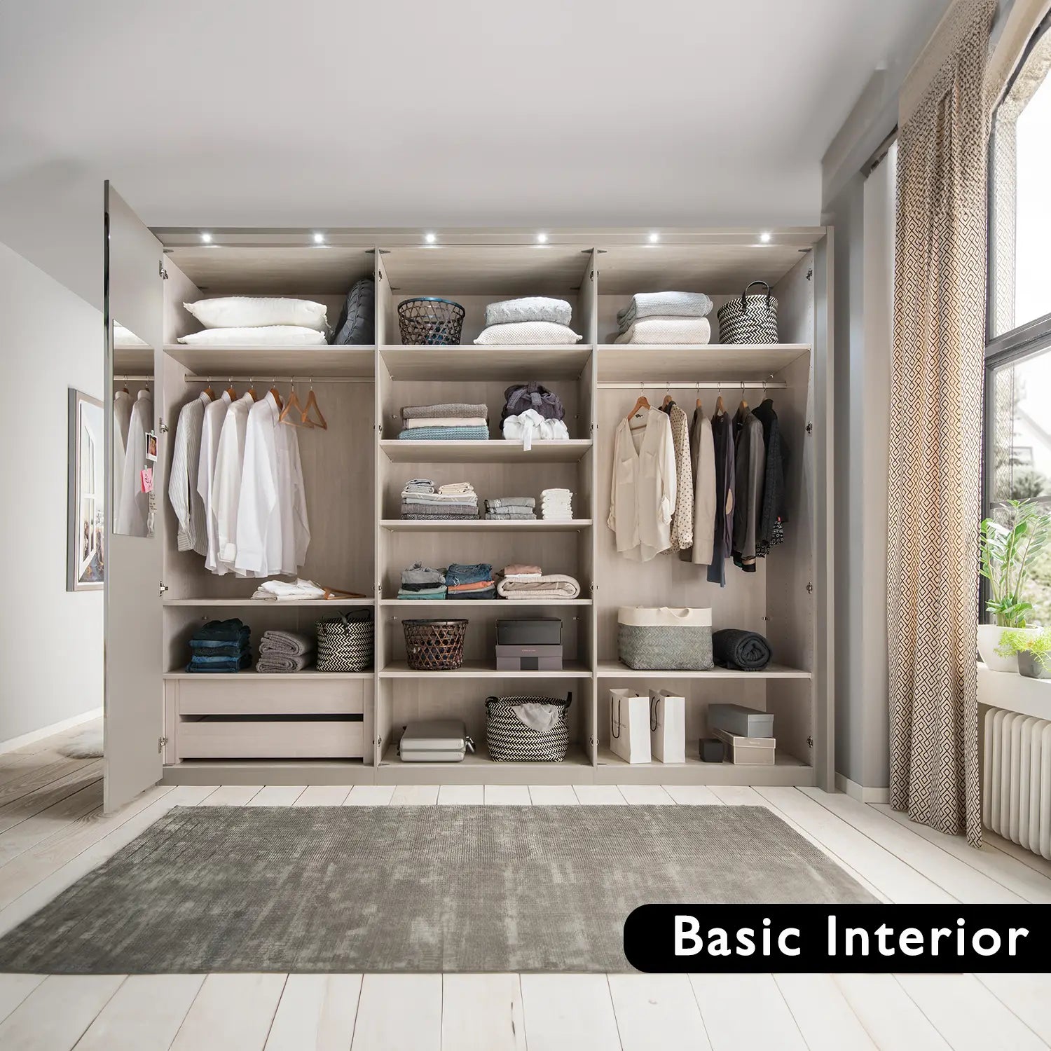 Apollo Pebble Grey and Mirror Large 6 Door Wardrobe - 300cm