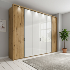 Apollo Bianco Oak and White Large 6 Door Wardrobe styled in a room