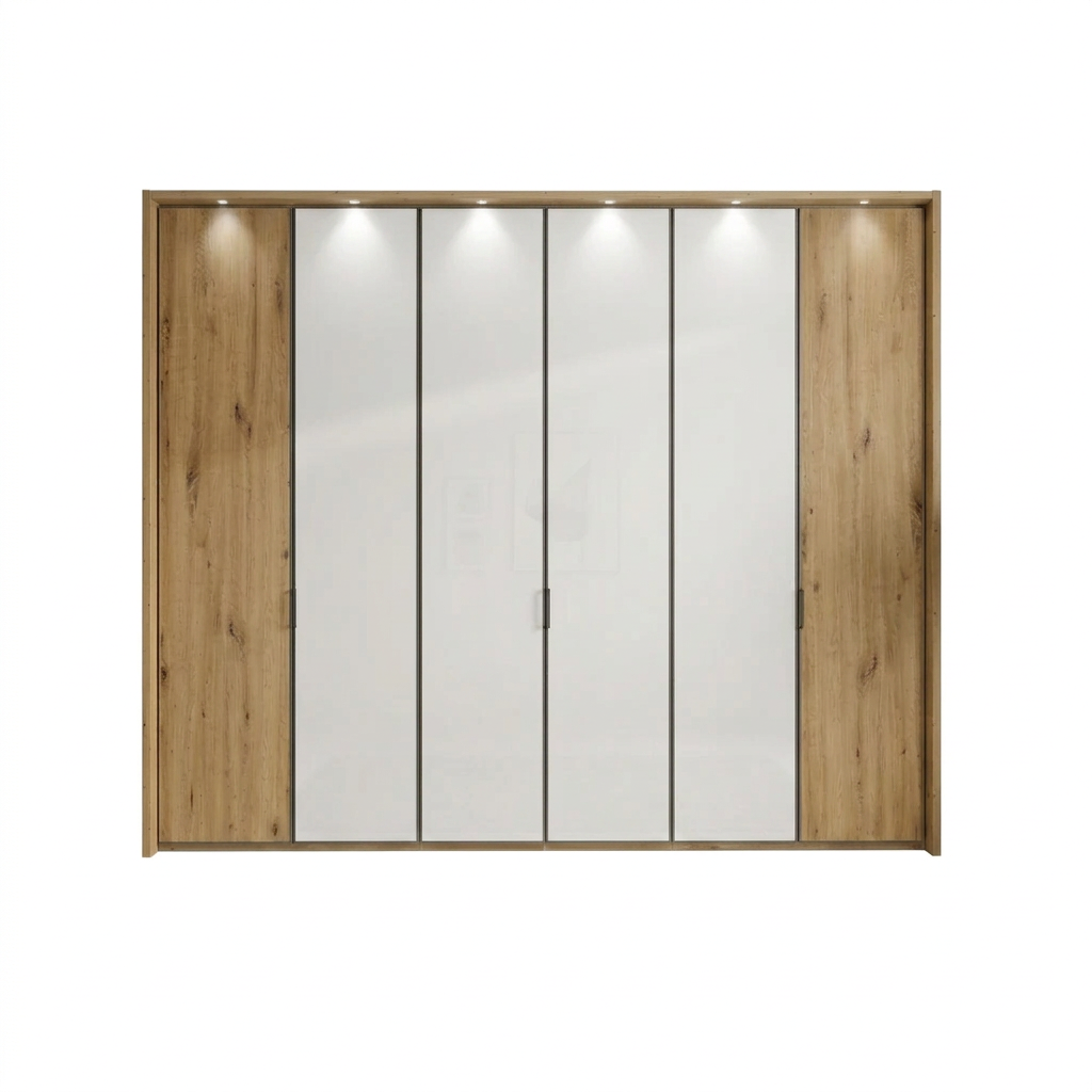 Apollo Bianco Oak and White Large 6 Door Wardrobe front view