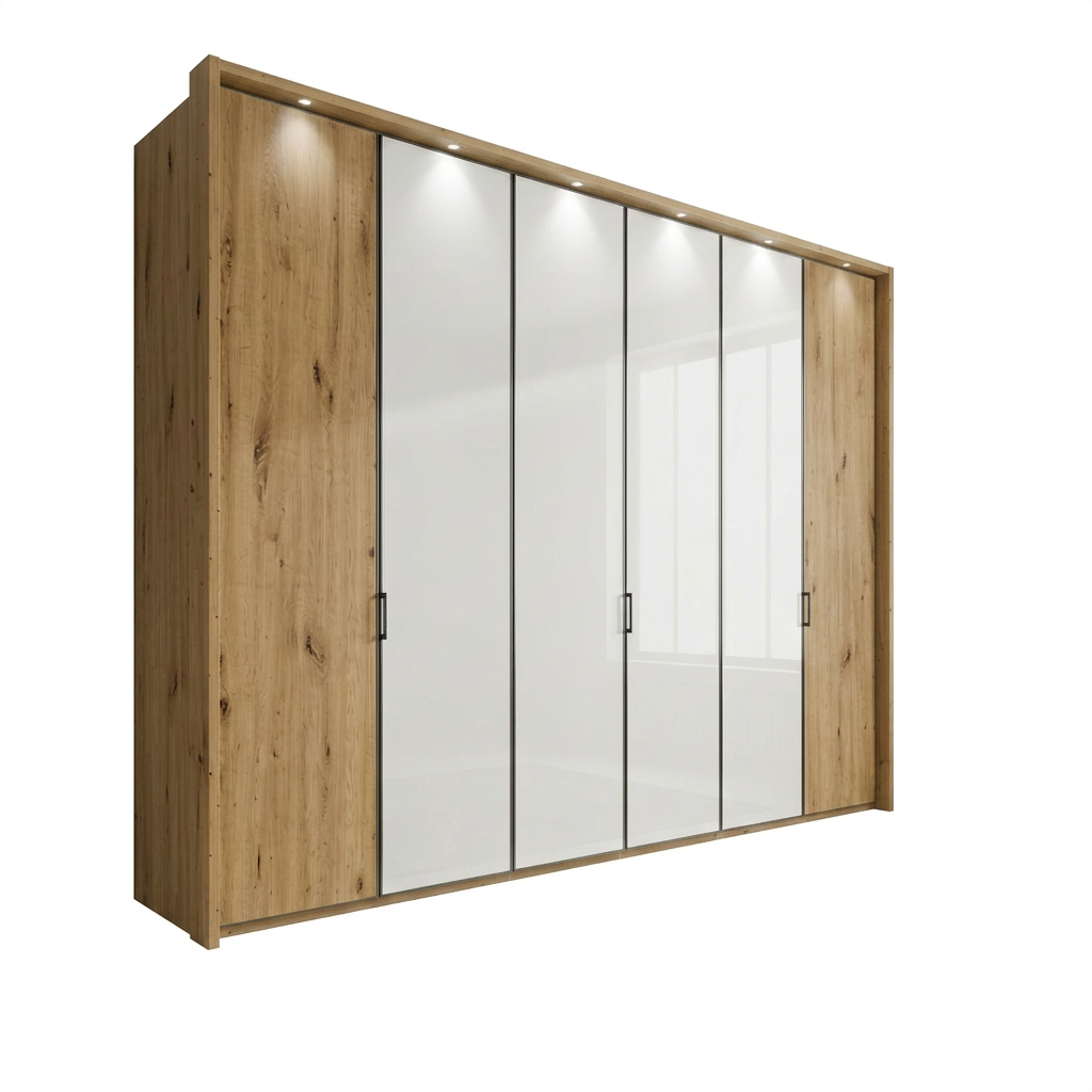 Apollo Bianco Oak and White Large 6 Door Wardrobe - 300cm