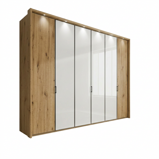 Apollo Bianco Oak and White Large 6 Door Wardrobe - 300cm