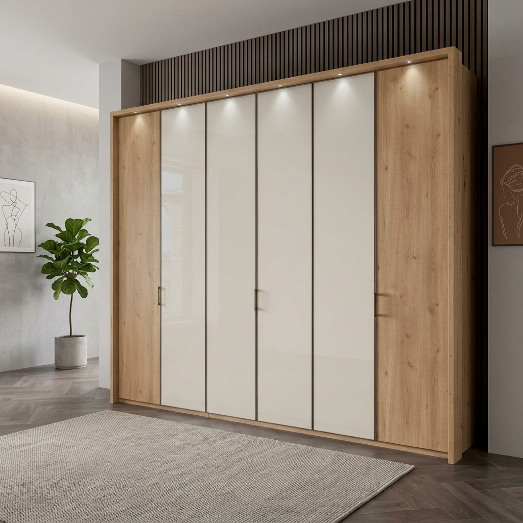 Apollo Champagne and Mirror Large 6 Door Wardrobe
