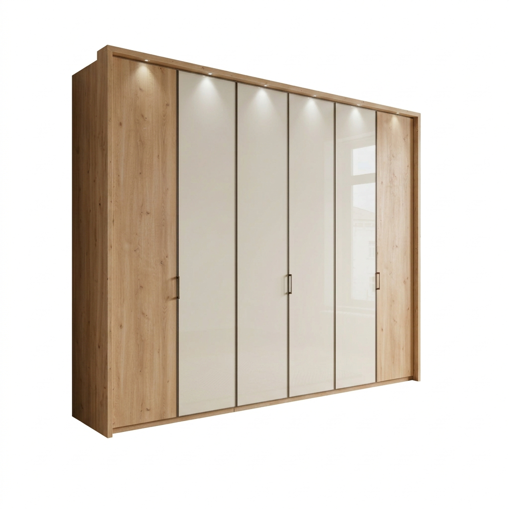 Apollo Champagne and Mirror Large 6 Door Wardrobe side angle view