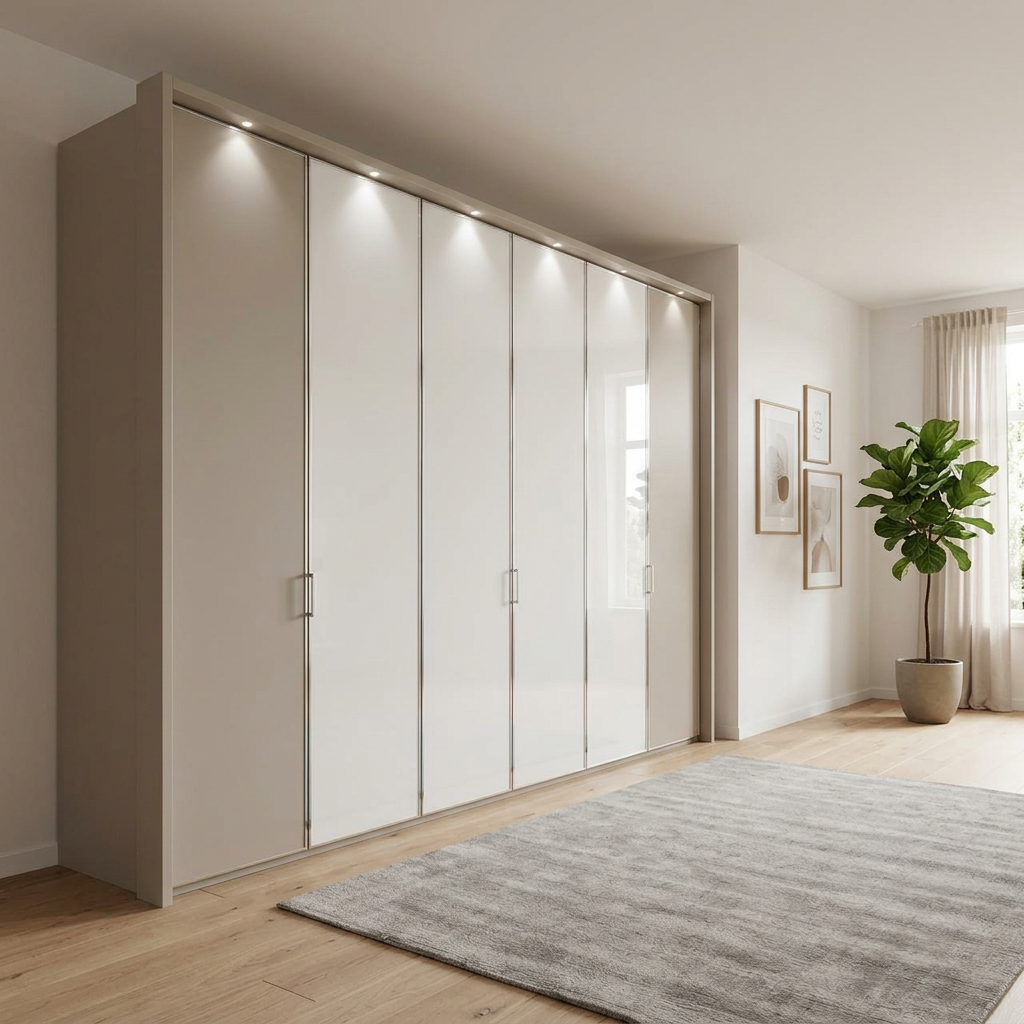 Apollo Pebble Grey and White Large 6 Door Wardrobe styled in a room