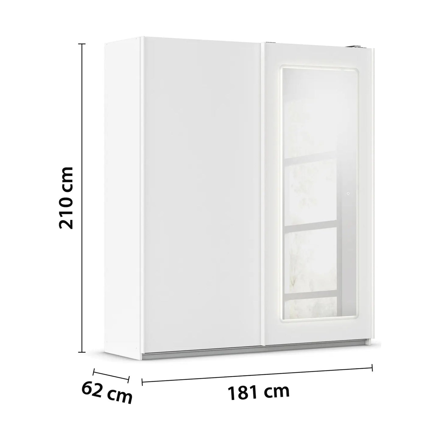 White Sliding wardrobe with dimensions labeled on a white background