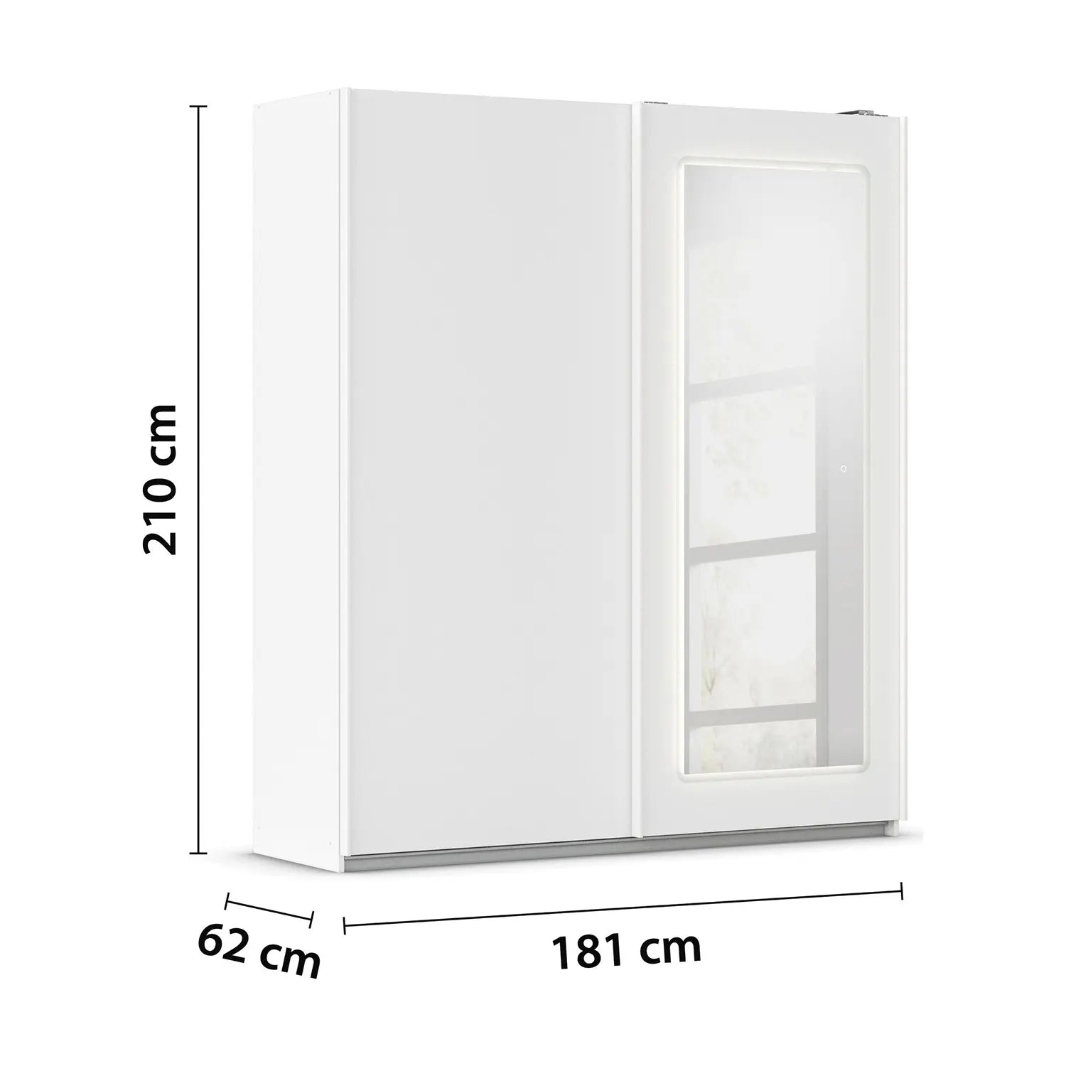 White Sliding wardrobe with dimensions labeled on a white background