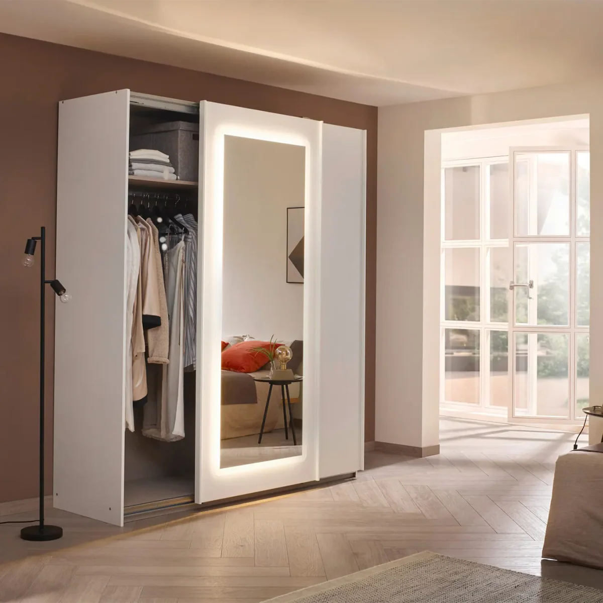 Arezzo Alpine White 2 Door Sliding Wardrobe With integrated LED Lighting - W181cm