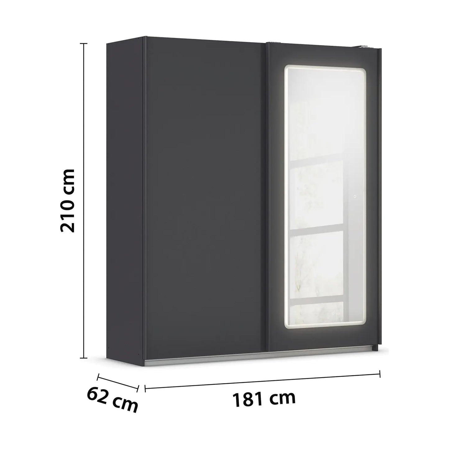Arezzo Graphite 2 Door Sliding Wardrobe With Integrated LED Lighting - Dimensions
