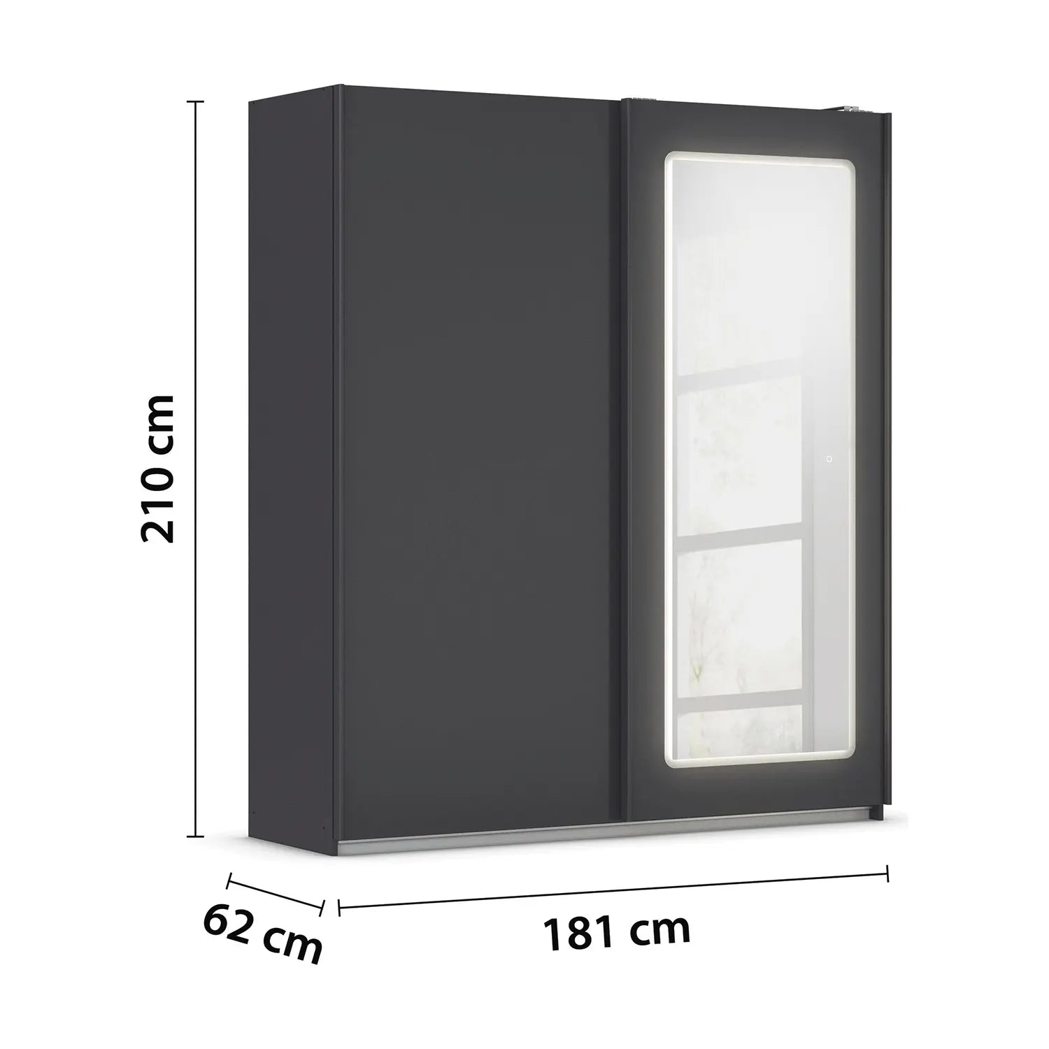 Arezzo Graphite 2 Door Sliding Wardrobe With Integrated LED Lighting - Dimensions
