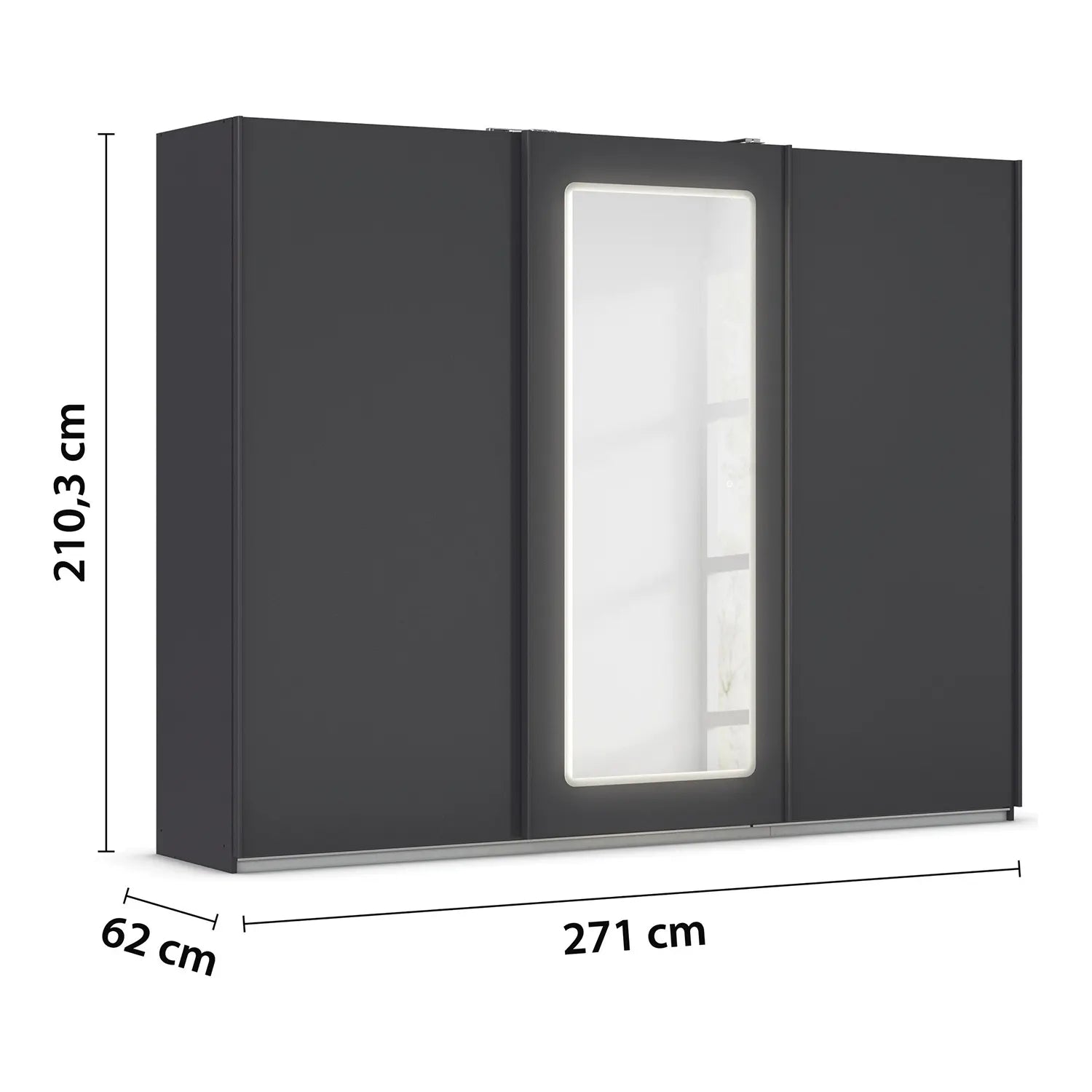 Arezzo Graphite 3 Door Sliding Wardrobe With Integrated LED Lighting - Dimensions