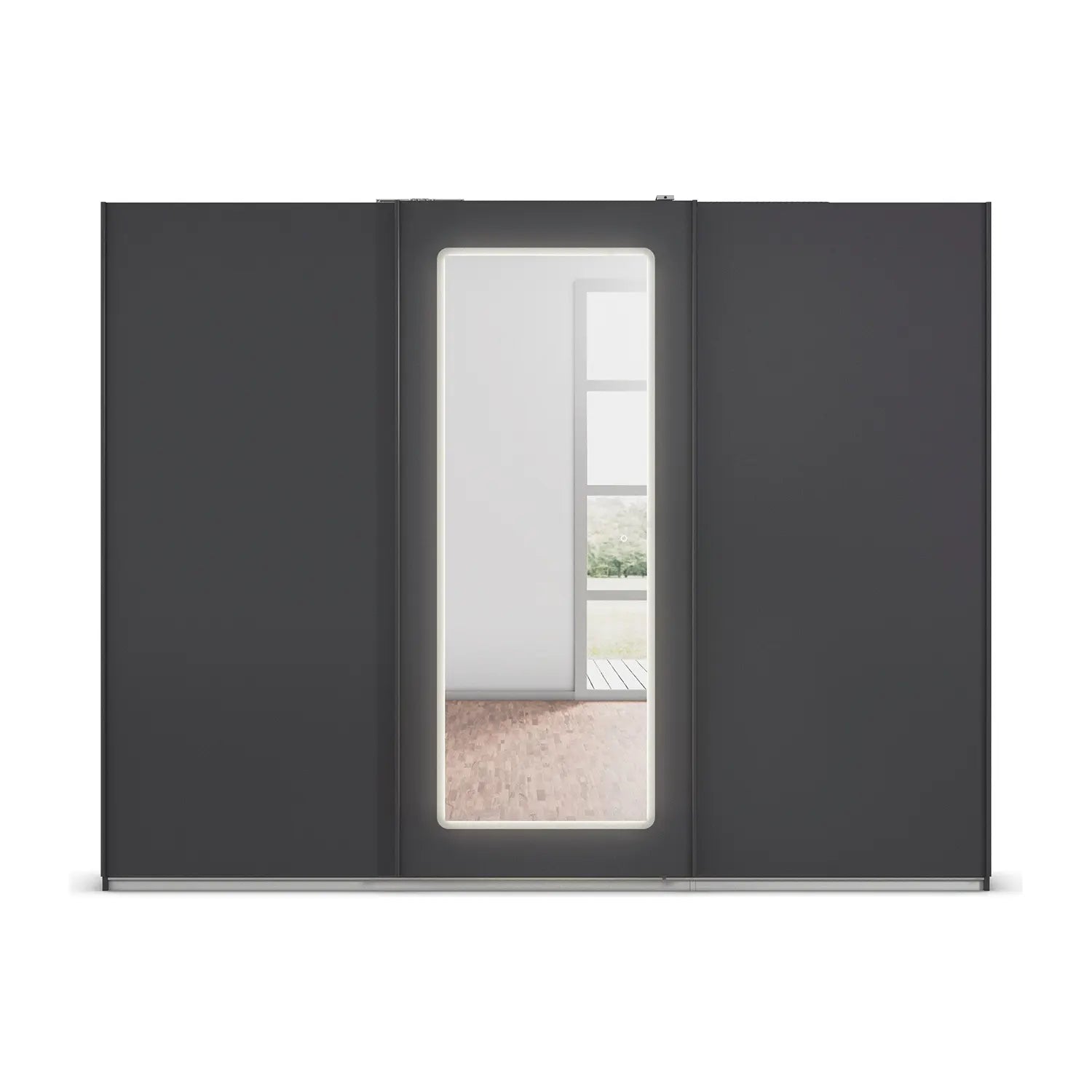 Arezzo Graphite 3 Door Sliding Wardrobe With Integrated LED Lighting - Front view