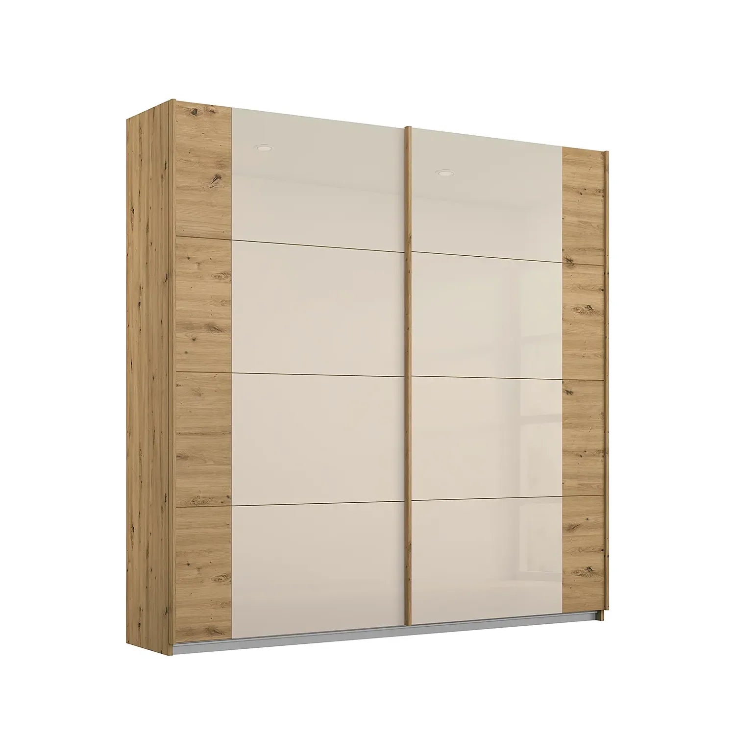 Artemis Oak & Champagne Glass 2 Door Sliding Wardrobe - Pendle Village Furniture