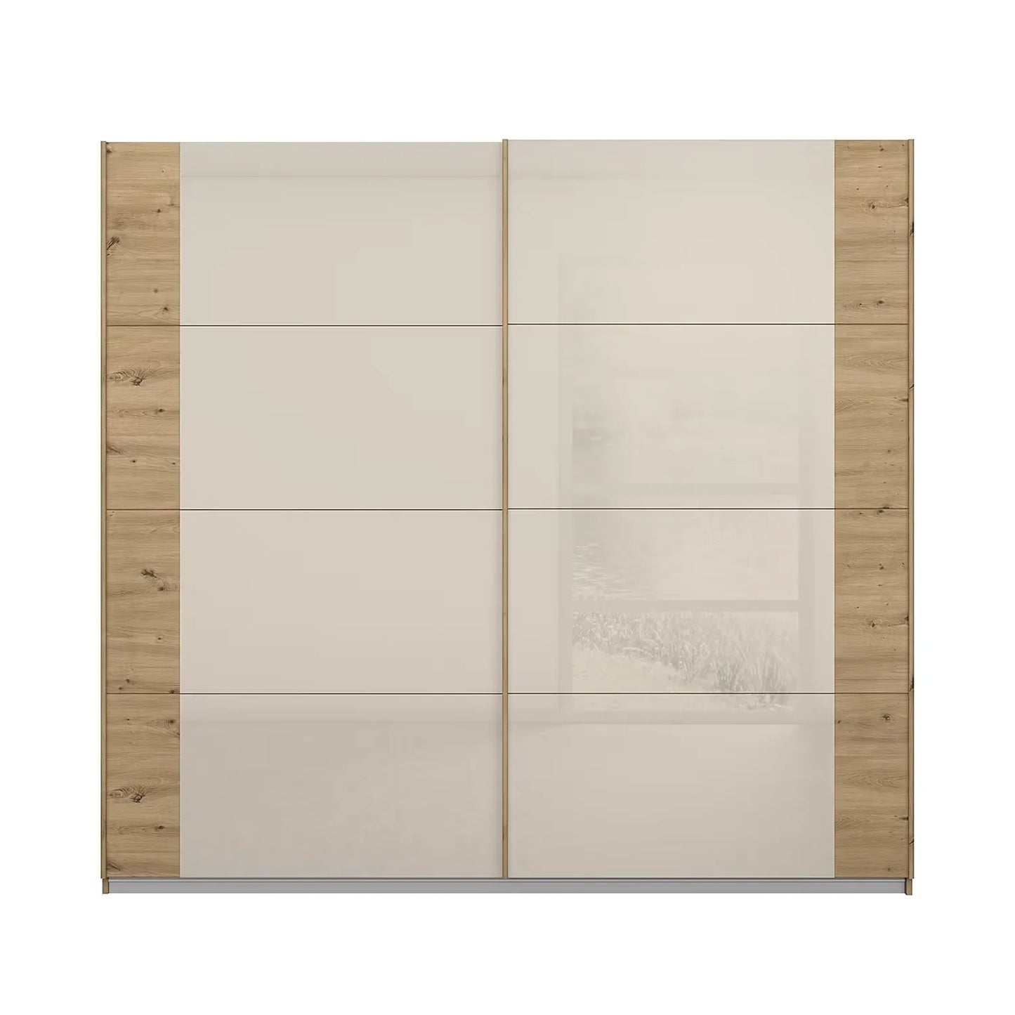 Artemis Oak & Champagne Glass 2 Door Sliding Wardrobe - Pendle Village Furniture